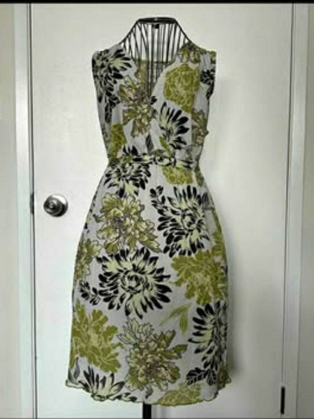 Floral Sleeveless Mini Dress in Olive and Black